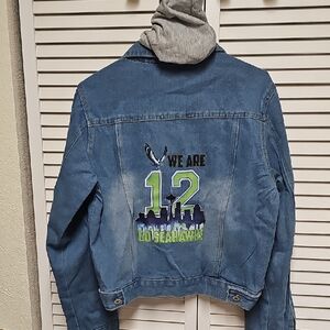 New Seahawks We Are 12 Blue Denim Jacket With Detachable Sweatshirt Hood
